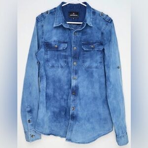 Airwalk Denim Button Up Collar Shirt Long Sleeves Faded Blue Men’s M Y2K EUC